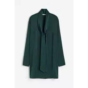 H&M Satin Tunic Dress Sz XL Tie Loose Flowy Emerald Green Holiday Party Career